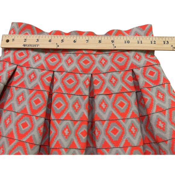 Beulah Style Pleated Tiers Elastic Mini Skirt Orange Silver Geometric Small - Picture 4 of 6